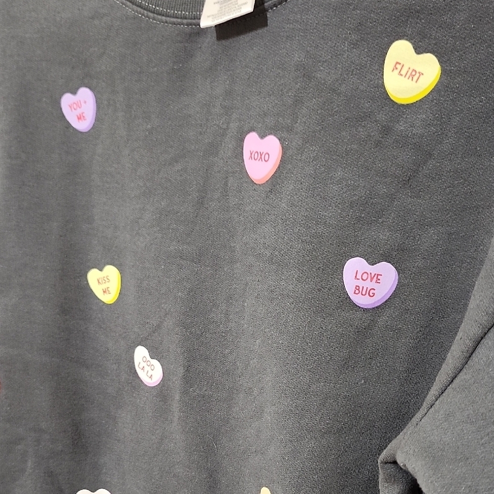 Sweetheart Clothing Dark Gray Sweater with Colorful Heart Accents - Picture 4 of 6